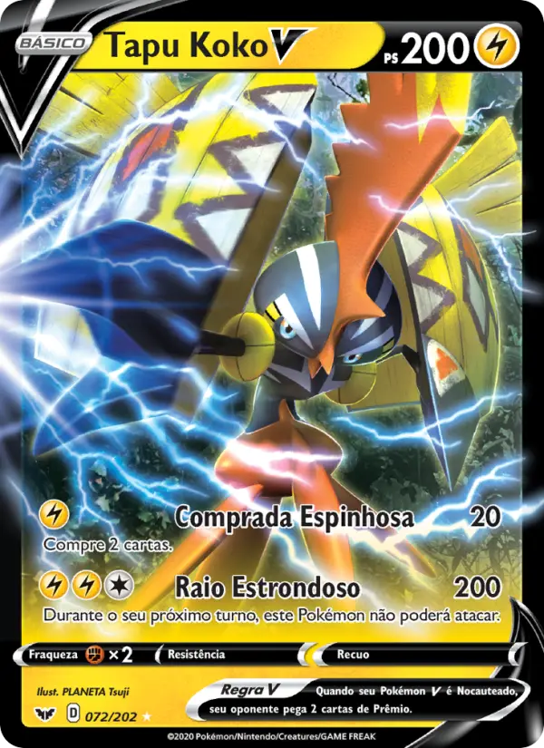 Carta Tapu Koko V, número 72/202 da coleção Espada e Escudo