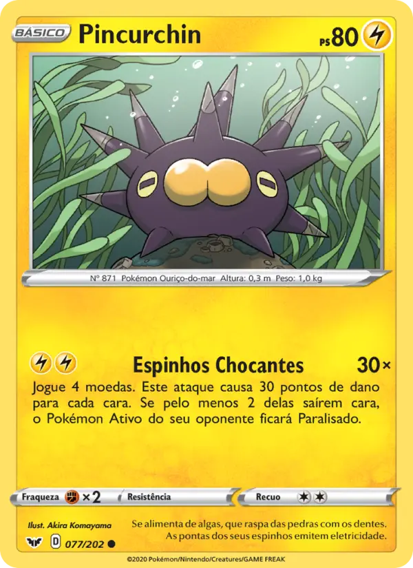 Carta Pincurchin, número 77/202 da coleção Espada e Escudo