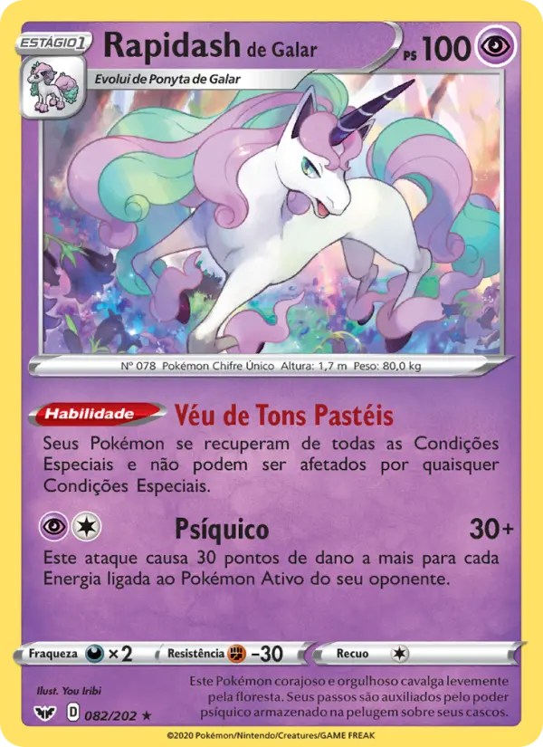 Carta Rapidash de Galar, número 82/202 da coleção Espada e Escudo