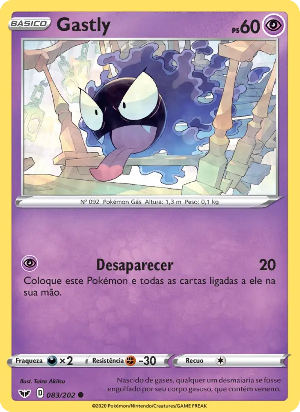 Carta Gastly, número 83/202 da coleção Espada e Escudo