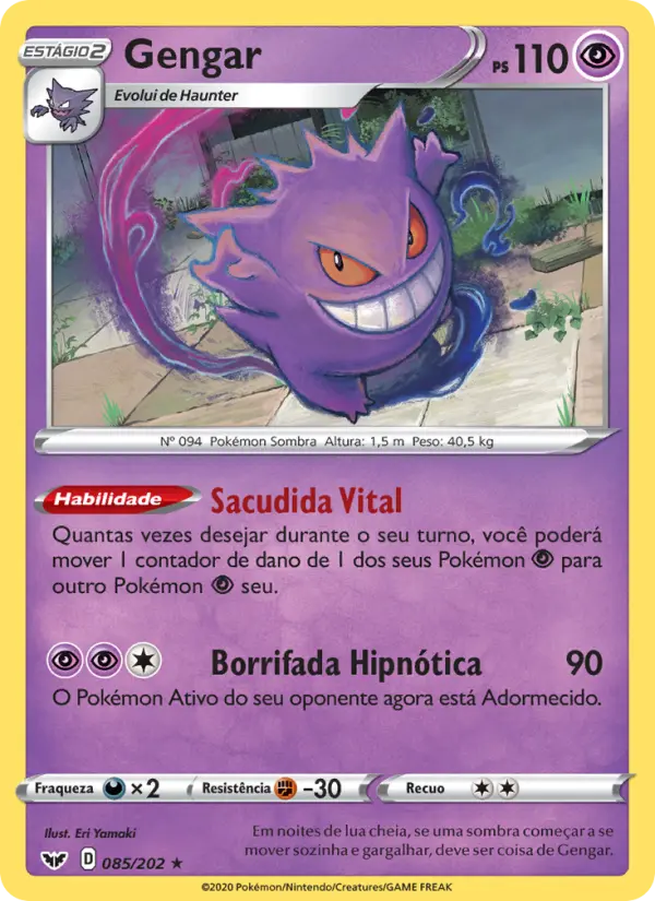 Carta Gengar, número 85/202 da coleção Espada e Escudo