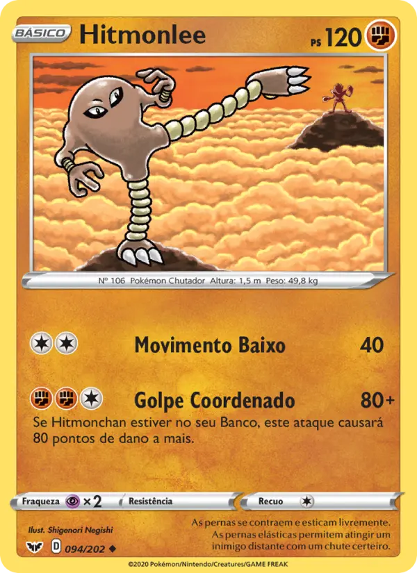 Carta Hitmonlee, número 94/202 da coleção Espada e Escudo