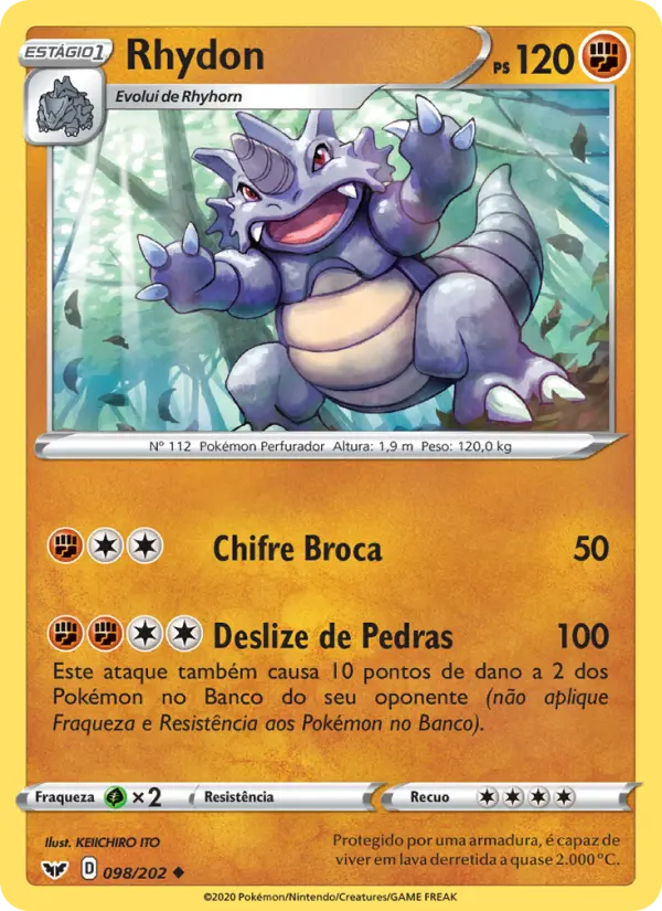 Carta Rhydon, número 98/202 da coleção Espada e Escudo
