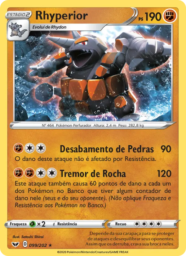 Carta Rhyperior, número 99/202 da coleção Espada e Escudo