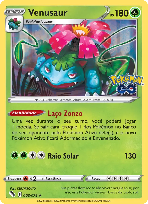 Carta Venusaur, número 003/78 da coleção Pokémon GO