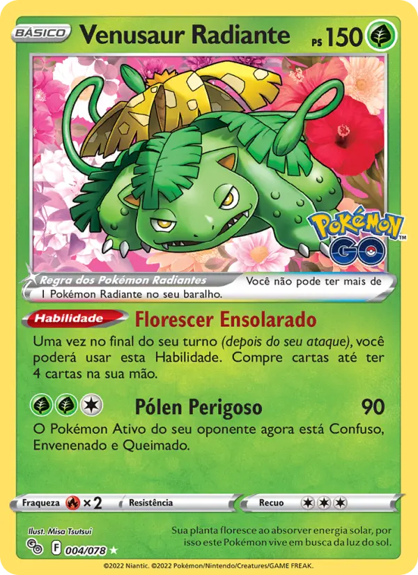 Carta Venusaur Radiante, número 004/78 da coleção Pokémon GO