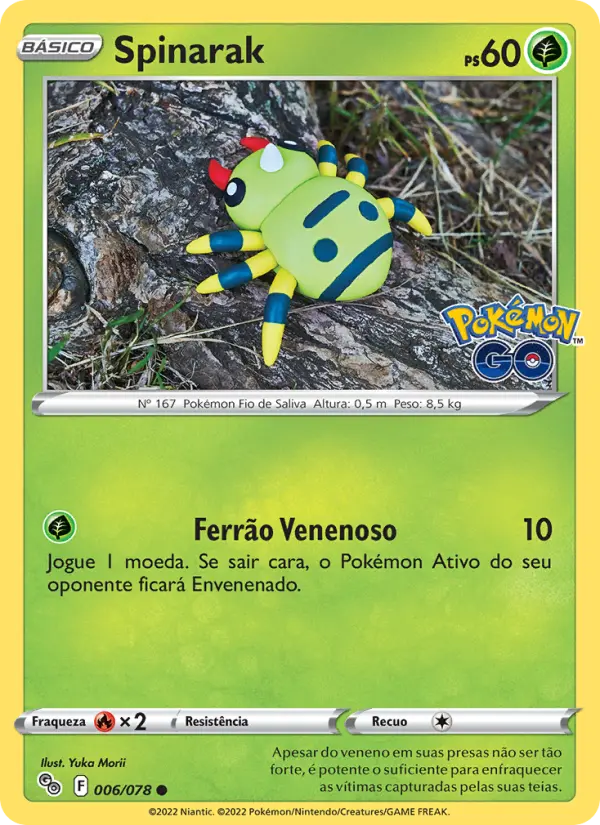 Carta Spinarak, número 006/78 da coleção Pokémon GO