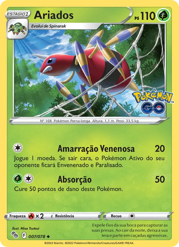 Carta Ariados, número 007/78 da coleção Pokémon GO