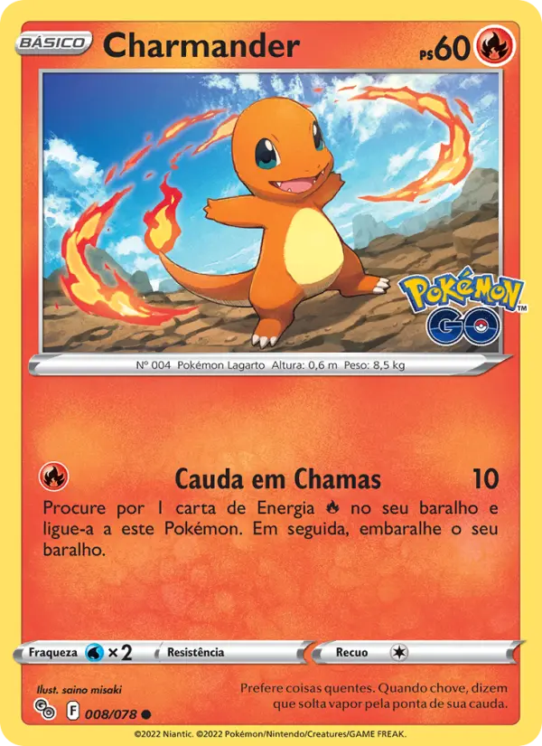 Carta Charmander, número 008/78 da coleção Pokémon GO