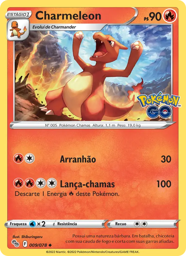 Carta Charmeleon, número 009/78 da coleção Pokémon GO