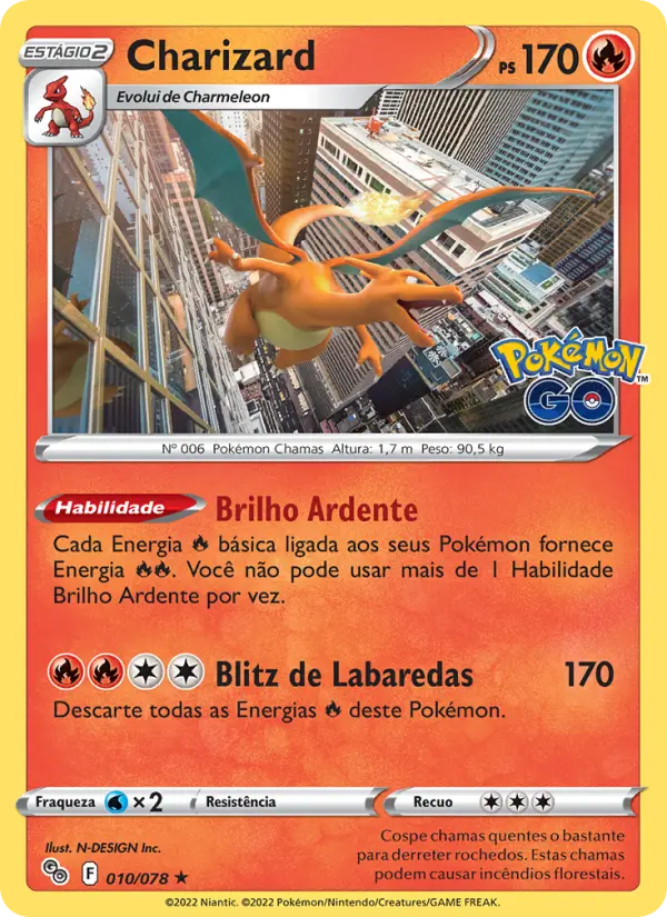 Carta Charizard, número 010/78 da coleção Pokémon GO