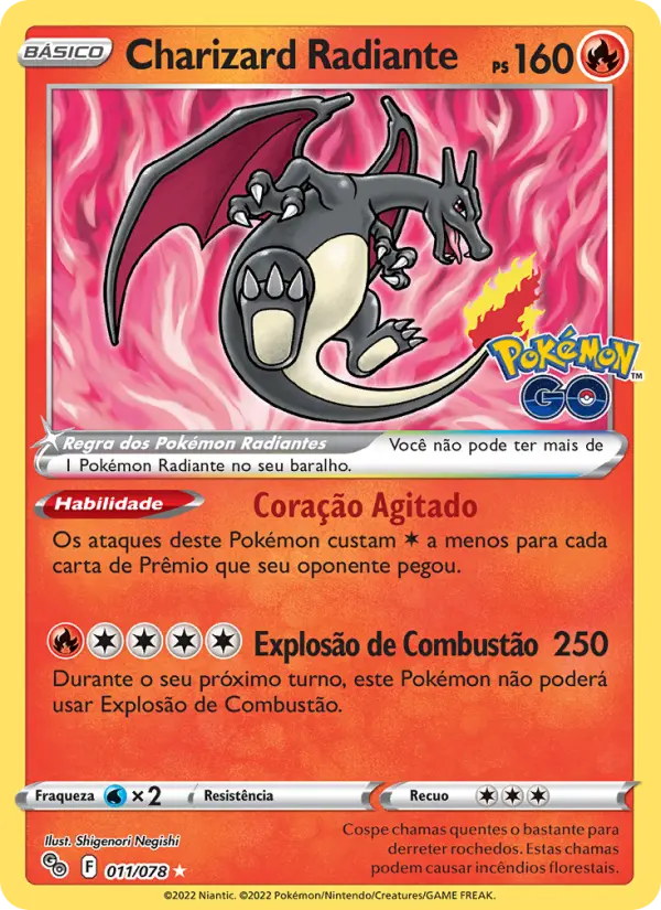 Carta Charizard Radiante, número 011/78 da coleção Pokémon GO