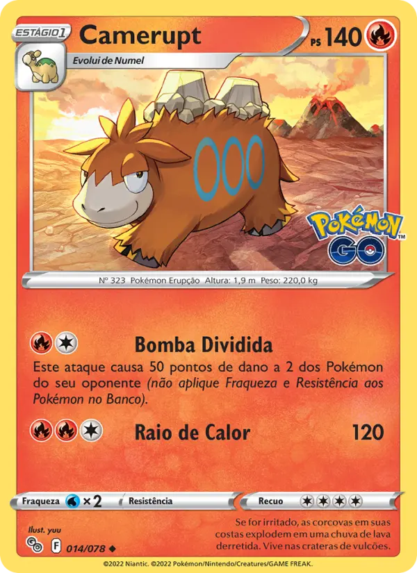 Carta Camerupt, número 014/78 da coleção Pokémon GO
