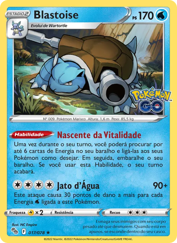 Carta Blastoise, número 017/78 da coleção Pokémon GO