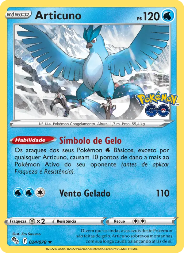 Carta Articuno, número 024/78 da coleção Pokémon GO
