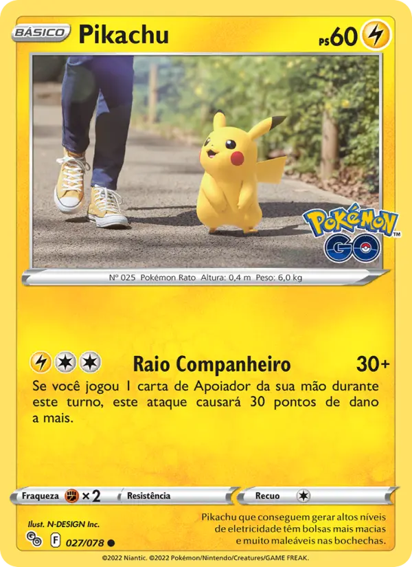Carta Pikachu, número 027/78 da coleção Pokémon GO
