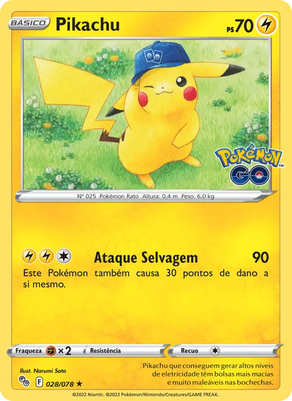 Carta Pikachu, número 028/78 da coleção Pokémon GO