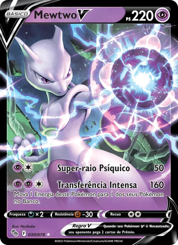 Carta Mewtwo V, número 030/78 da coleção Pokémon GO