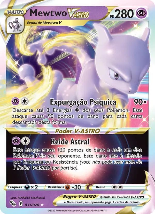 Carta Mewtwo V-ASTRO, número 031/78 da coleção Pokémon GO