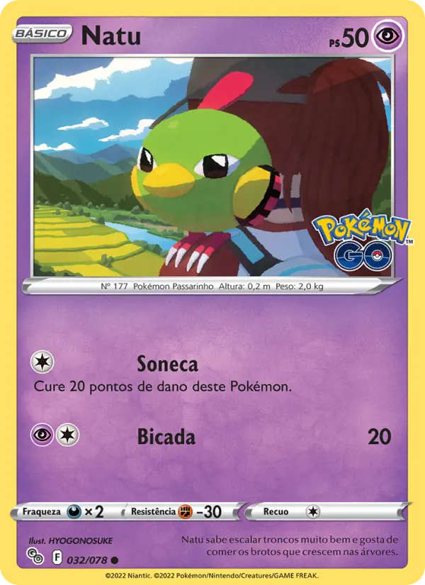 Carta Natu, número 032/78 da coleção Pokémon GO