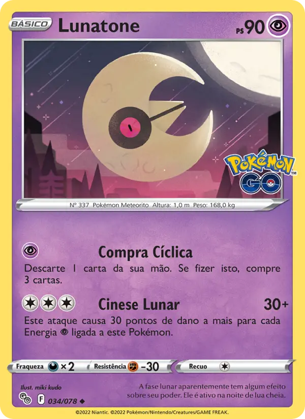 Carta Lunatone, número 034/78 da coleção Pokémon GO