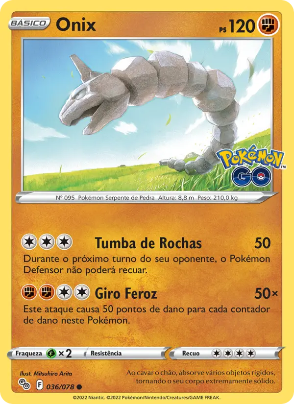 Carta Onix, número 036/78 da coleção Pokémon GO