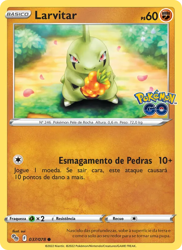 Carta Larvitar, número 037/78 da coleção Pokémon GO