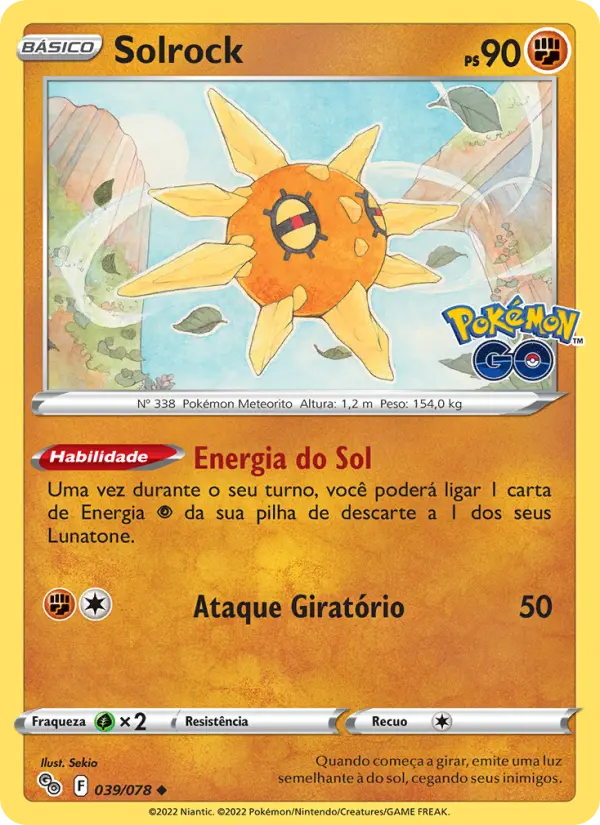 Carta Solrock, número 039/78 da coleção Pokémon GO