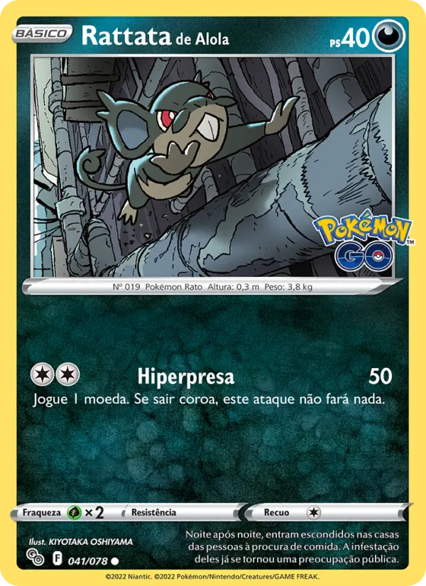 Carta Rattata de Alola, número 041/78 da coleção Pokémon GO
