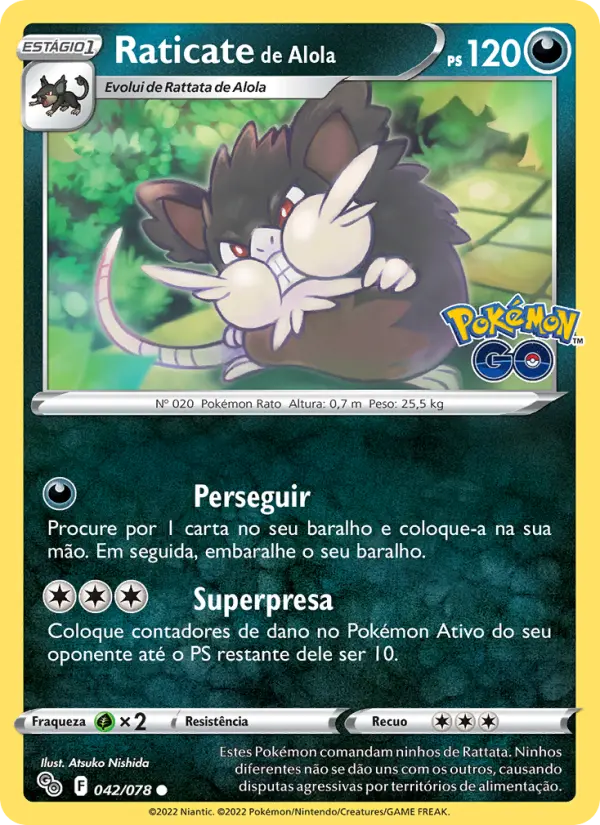 Carta Raticate de Alola, número 042/78 da coleção Pokémon GO