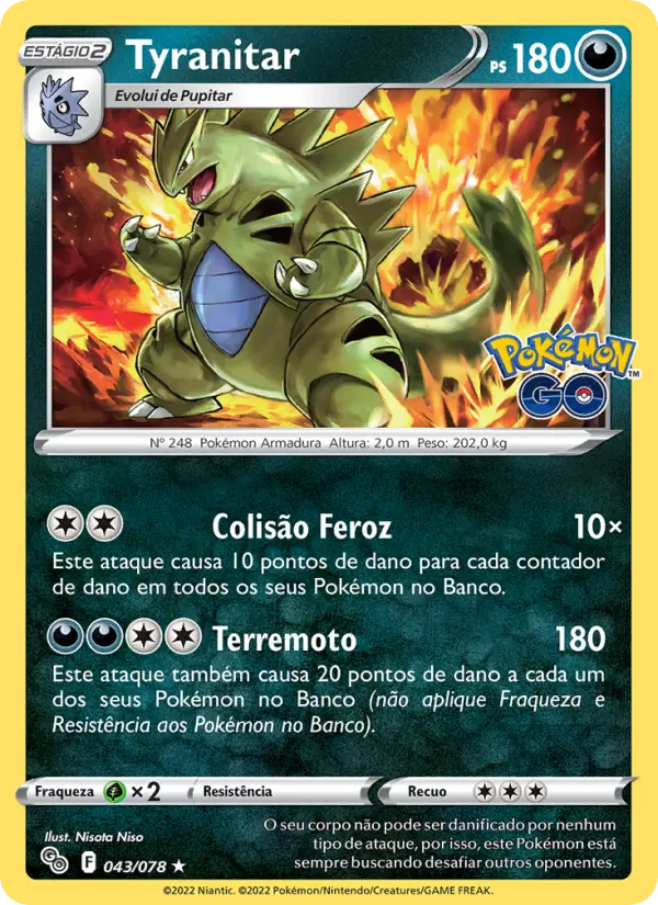 Carta Tyranitar, número 043/78 da coleção Pokémon GO