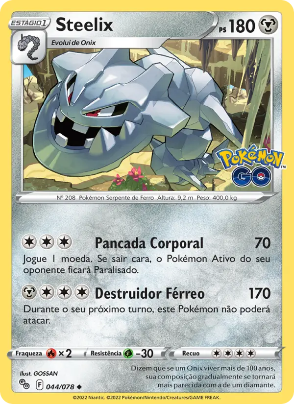 Carta Steelix, número 044/78 da coleção Pokémon GO