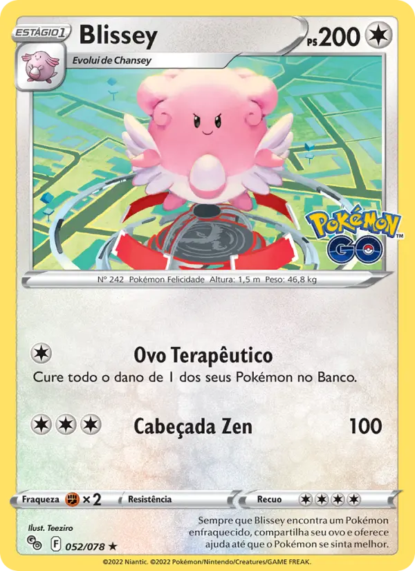 Carta Blissey, número 052/78 da coleção Pokémon GO