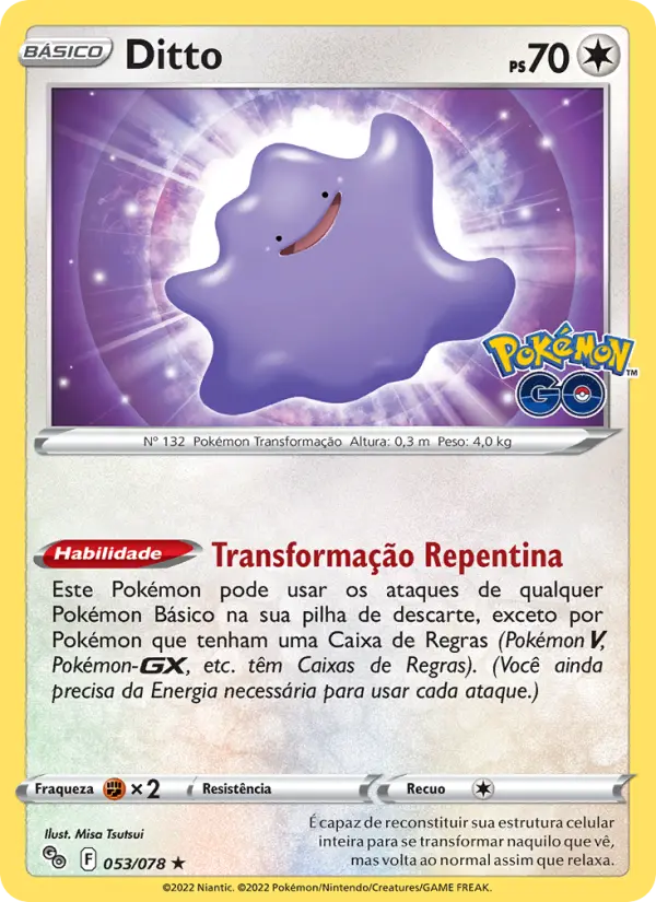 Carta Ditto, número 053/78 da coleção Pokémon GO