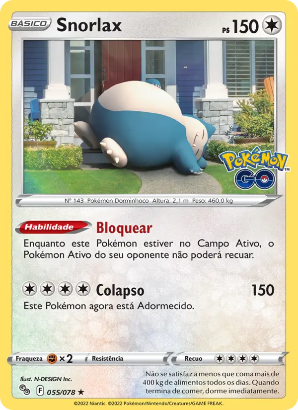 Carta Snorlax, número 055/78 da coleção Pokémon GO