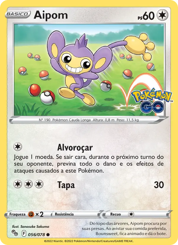 Carta Aipom, número 056/78 da coleção Pokémon GO
