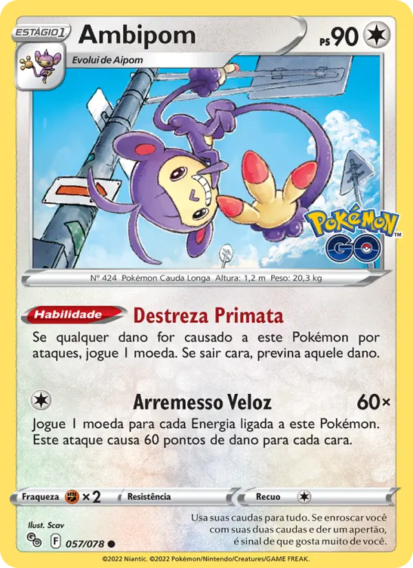 Carta Ambipom, número 057/78 da coleção Pokémon GO