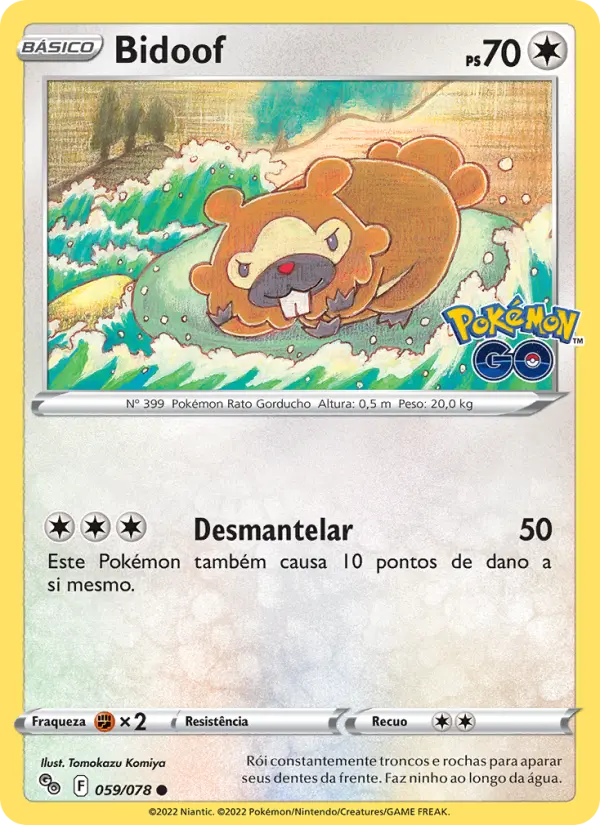 Carta Bidoof, número 059/78 da coleção Pokémon GO