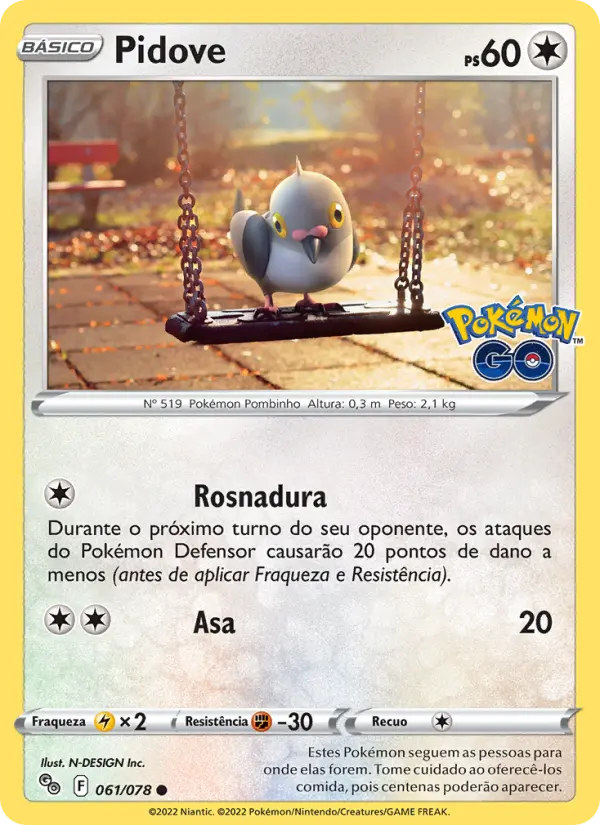 Carta Pidove, número 061/78 da coleção Pokémon GO