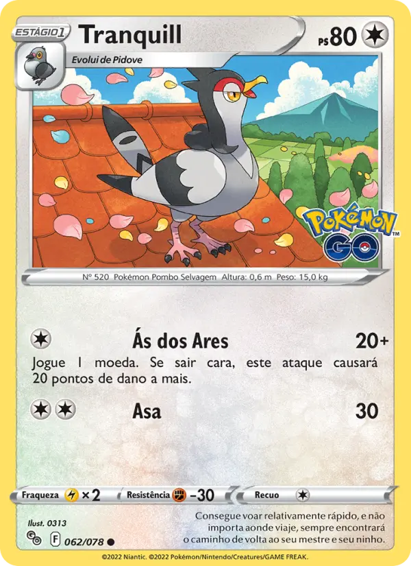 Carta Tranquill, número 062/78 da coleção Pokémon GO