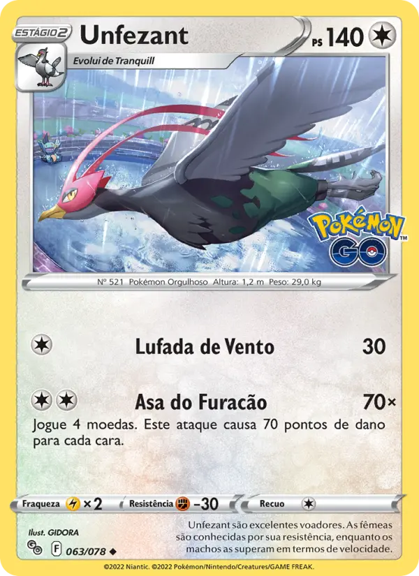 Carta Unfezant, número 063/78 da coleção Pokémon GO