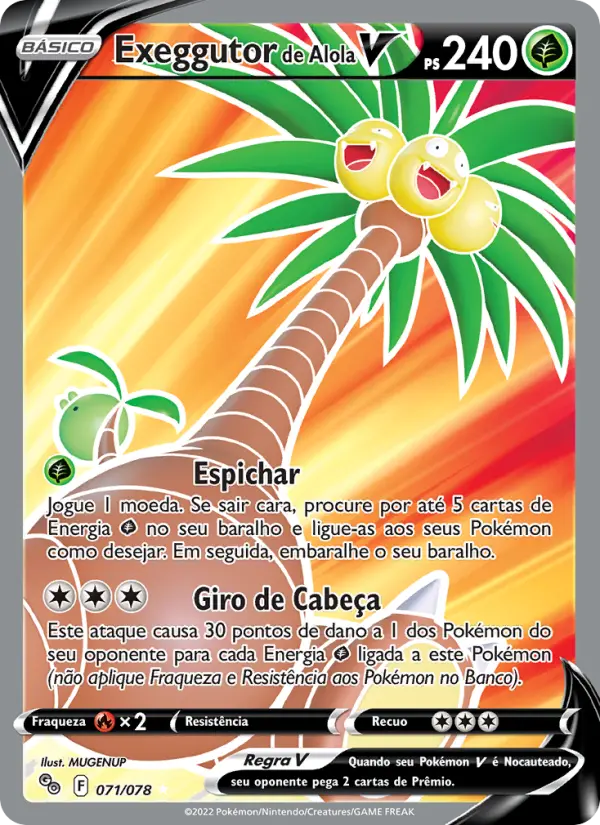 Carta Exeggutor de Alola V, número 071/78 da coleção Pokémon GO