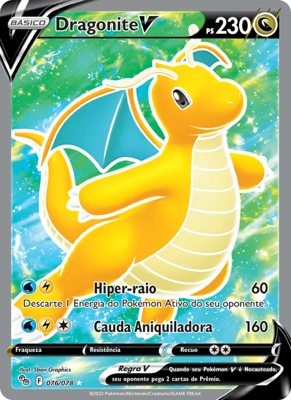 Carta Dragonite V, número 076/78 da coleção Pokémon GO