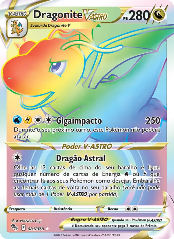 Carta Dragonite V-ASTRO, número 081/78 da coleção Pokémon GO