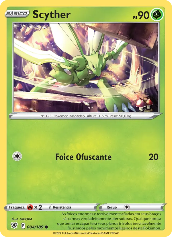 Carta Scyther, número 004/189 da coleção Estrelas Radiantes