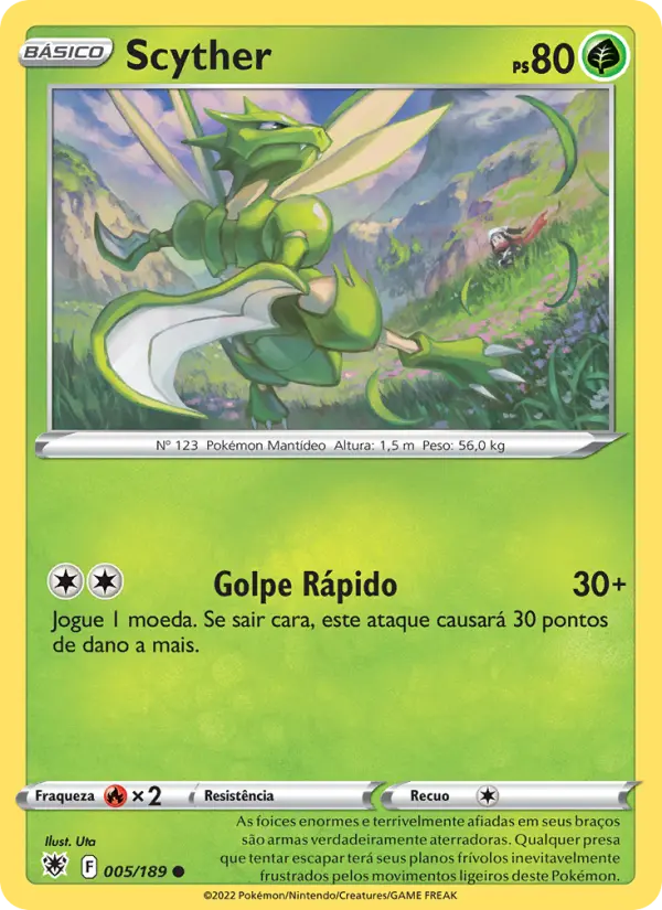 Carta Scyther, número 005/189 da coleção Estrelas Radiantes