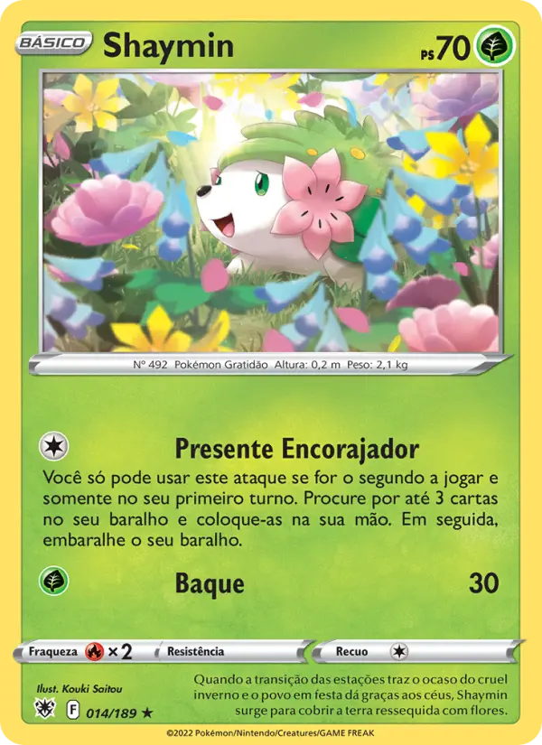 Carta Shaymin, número 014/189 da coleção Estrelas Radiantes