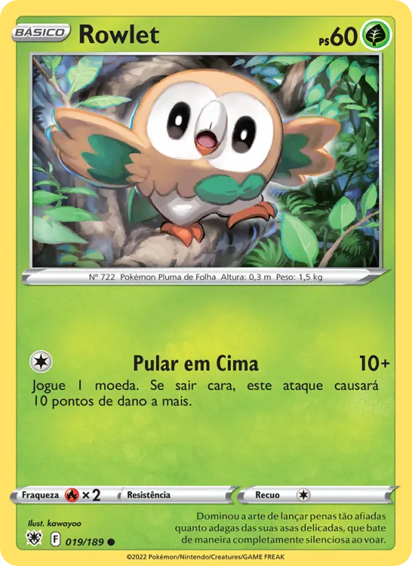 Carta Rowlet, número 019/189 da coleção Estrelas Radiantes