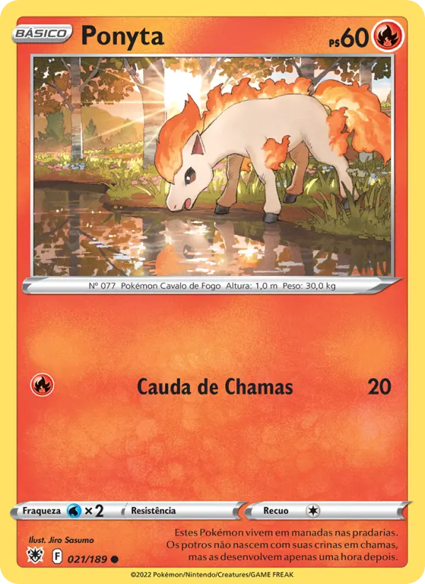 Carta Ponyta, número 021/189 da coleção Estrelas Radiantes
