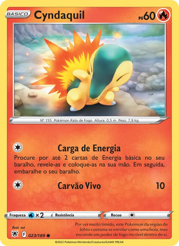 Carta Cyndaquil, número 023/189 da coleção Estrelas Radiantes